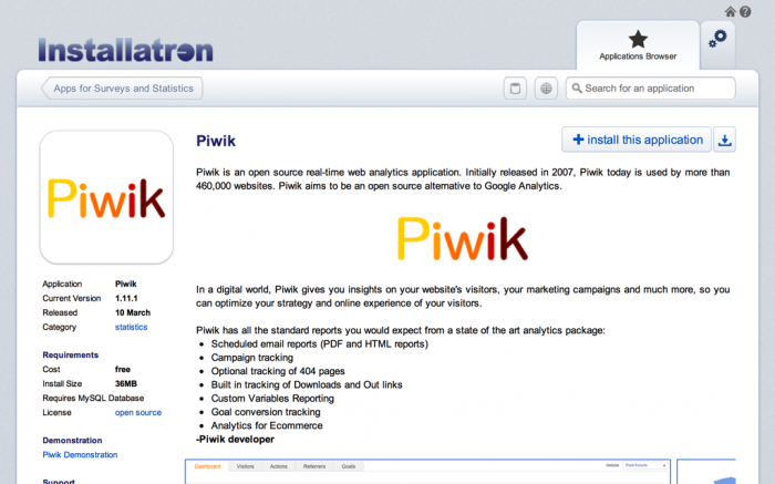 Installatron Matomo 1
