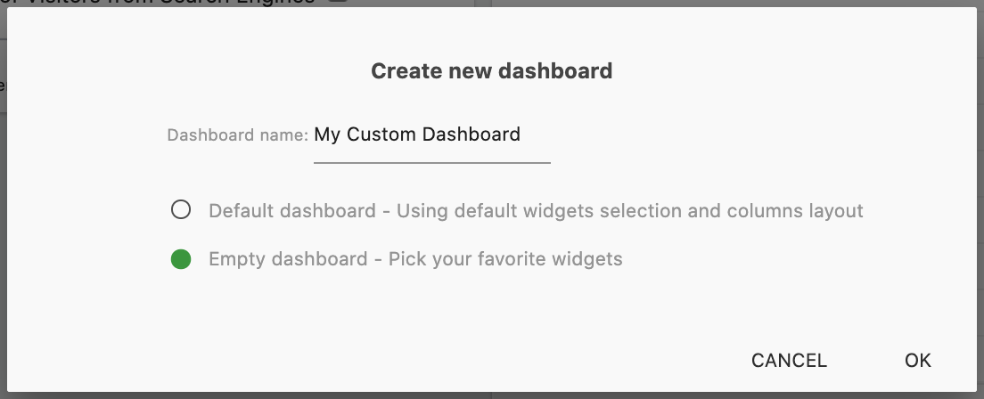 Create New Dashboard Create New Dashboard