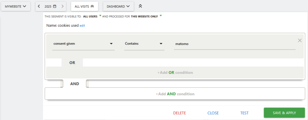 matomo consent based segment custom