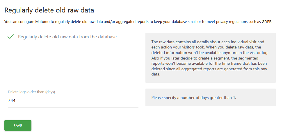 delete matomo old raw data