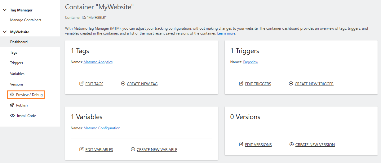 Preview / debug a tag manager container FAQ - Tag Manager - Matomo ...