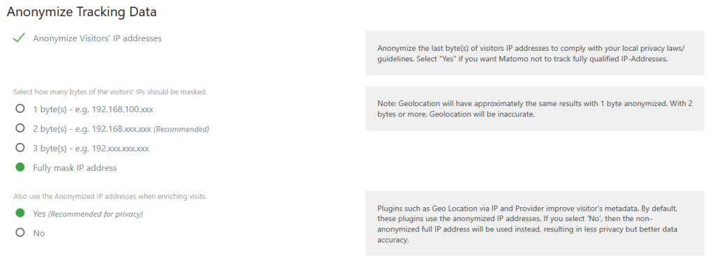 privacy fully mask IP address in matomo