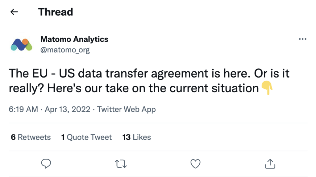 Matomo Tweet on EU-US Data Transfers