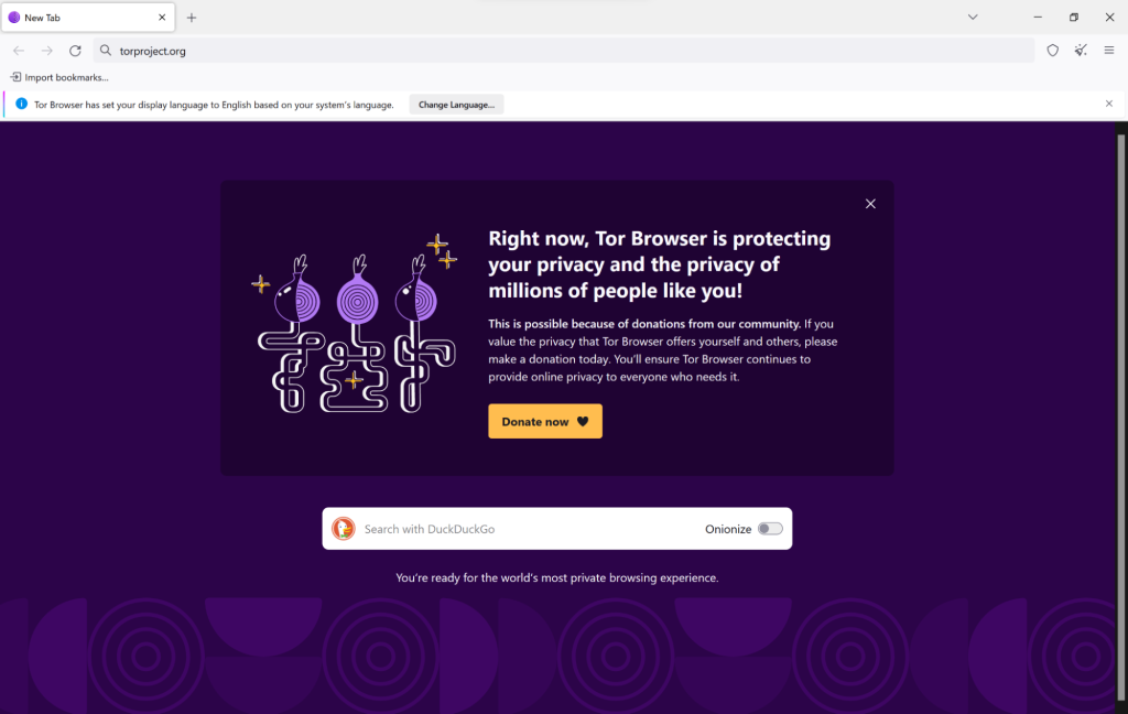 Screenshot of the Tor browser