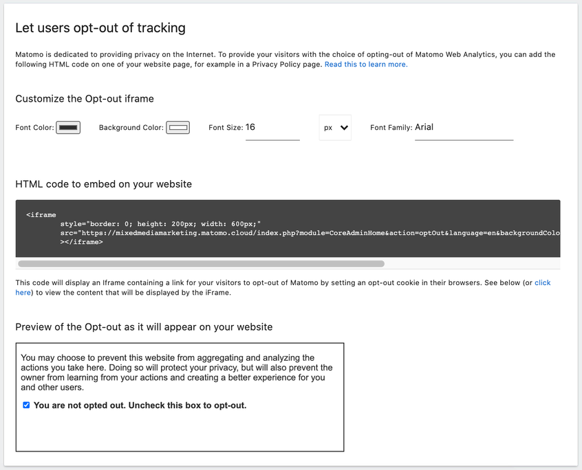 Matomo tracking opt-out feature