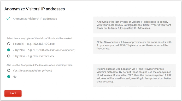 Using Matomo to anonymize visitors' IP addresses