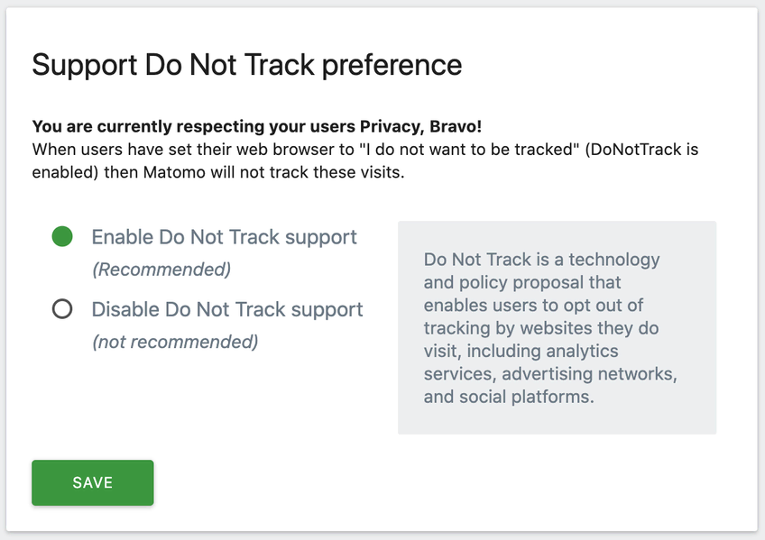 How to set Do Not Track preferences on Matomo