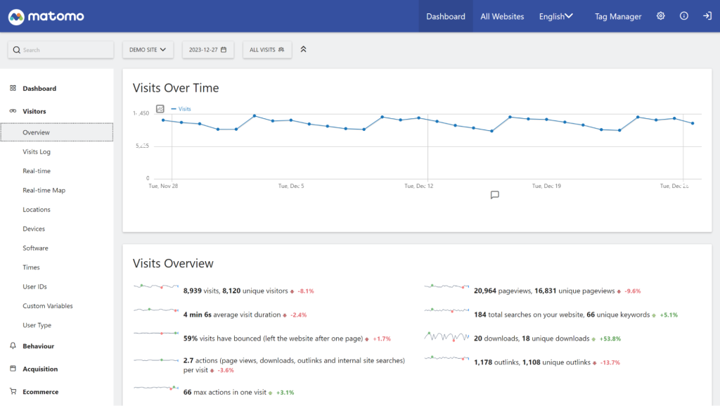 Visitor overview report in Matomo