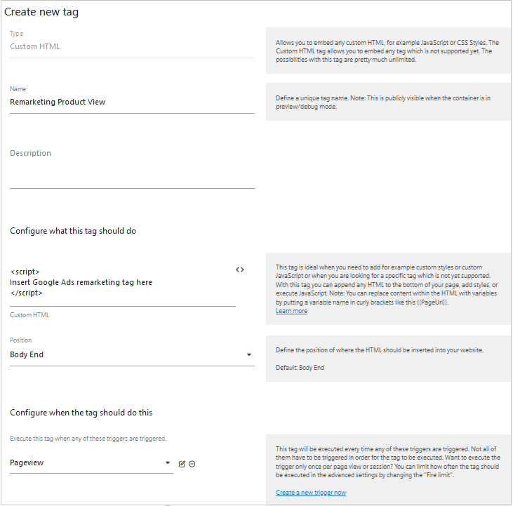 matomo custom html google remarketing tag