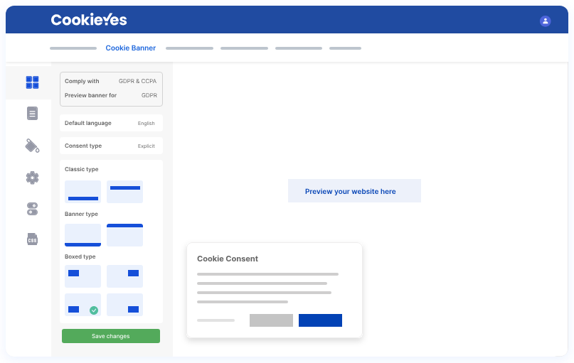 CookieYes cookie banner options