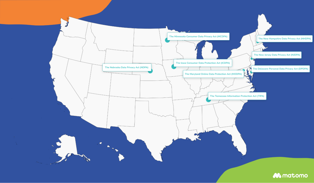 US Map showing upcoming privacy regulations