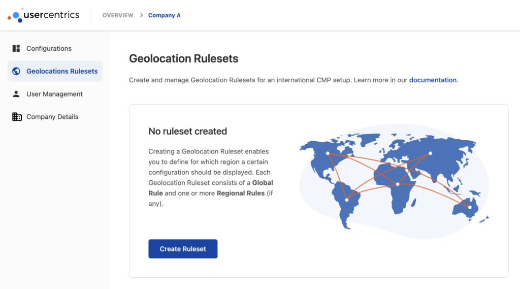 usercentrics geolocation rulesets page