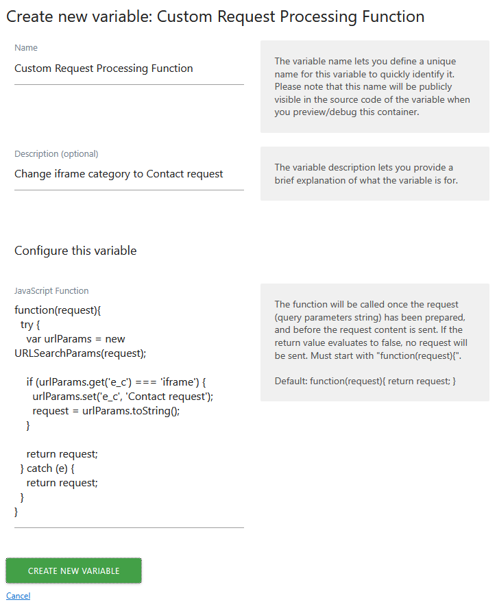 How to use the Custom Request Processing Function FAQ - Tag Manager ...