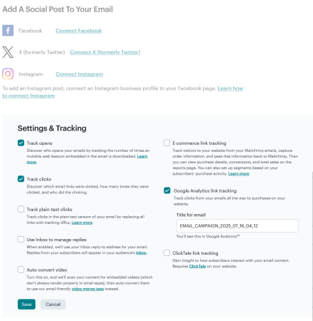 mailchimp enable GA link tracking