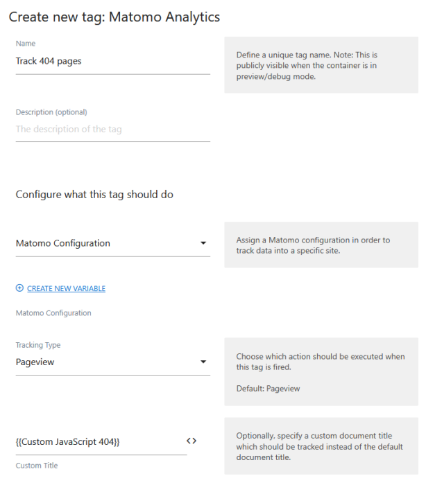 matomo tracking tag settings